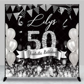Aperturee - Aperturee Black Silver Balloon Flags Custom Birthday Backdrop